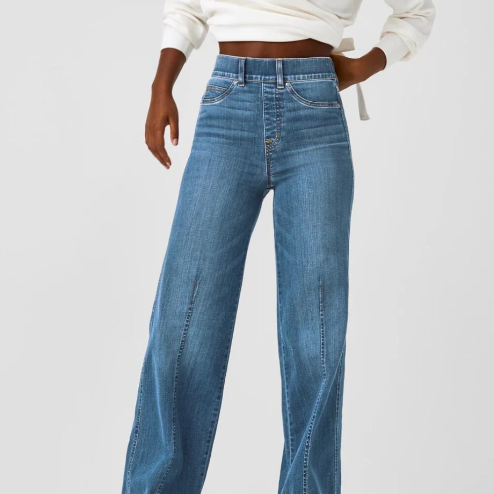 SPANXshape™ EveryWear Seamed-Front Wide Leg Jeans, Vintage Indigo Size Lage